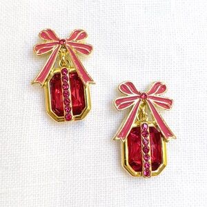 Gold and Red Bow Earrings